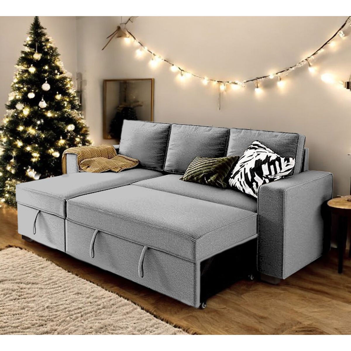 BARAKA HOME - Sofá Cama Multifuncional Radovish con Almohadas 3 cuerpos - Gris Claro