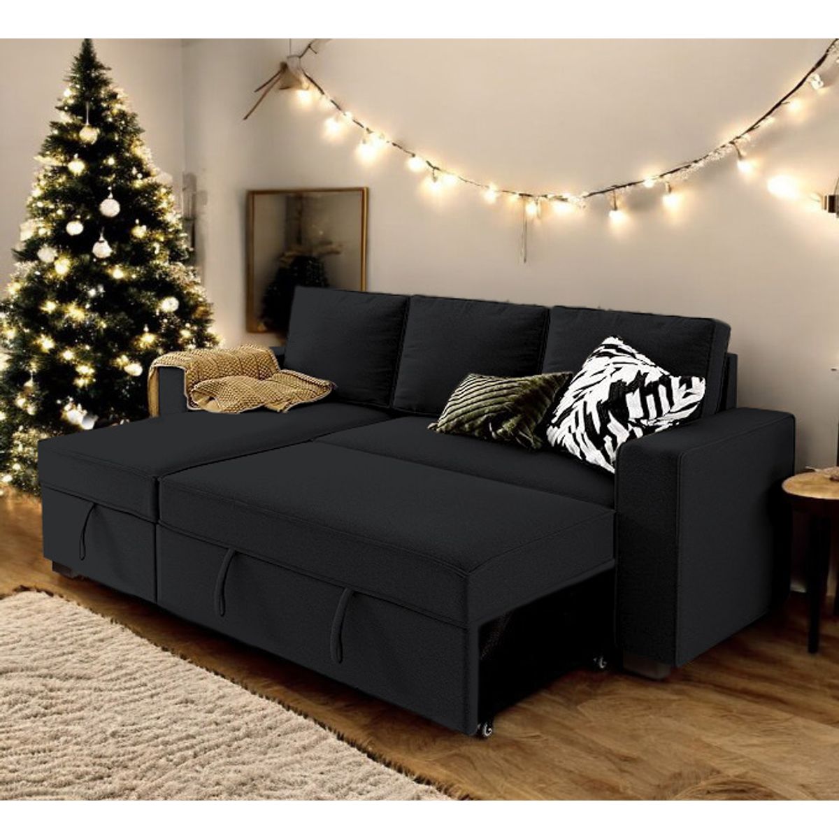 BARAKA HOME - Sofá Cama Multifuncional Radovish con Almohadas 3 cuerpos - Negro