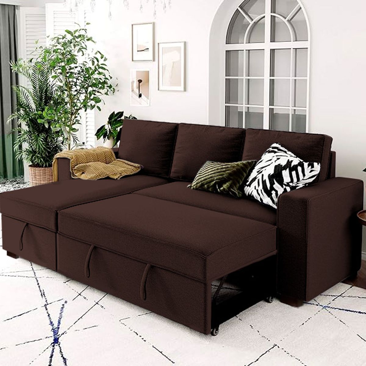 BARAKA HOME - Sofá Cama Multifuncional Radovish con Almohadas 3 cuerpos - Chocolate