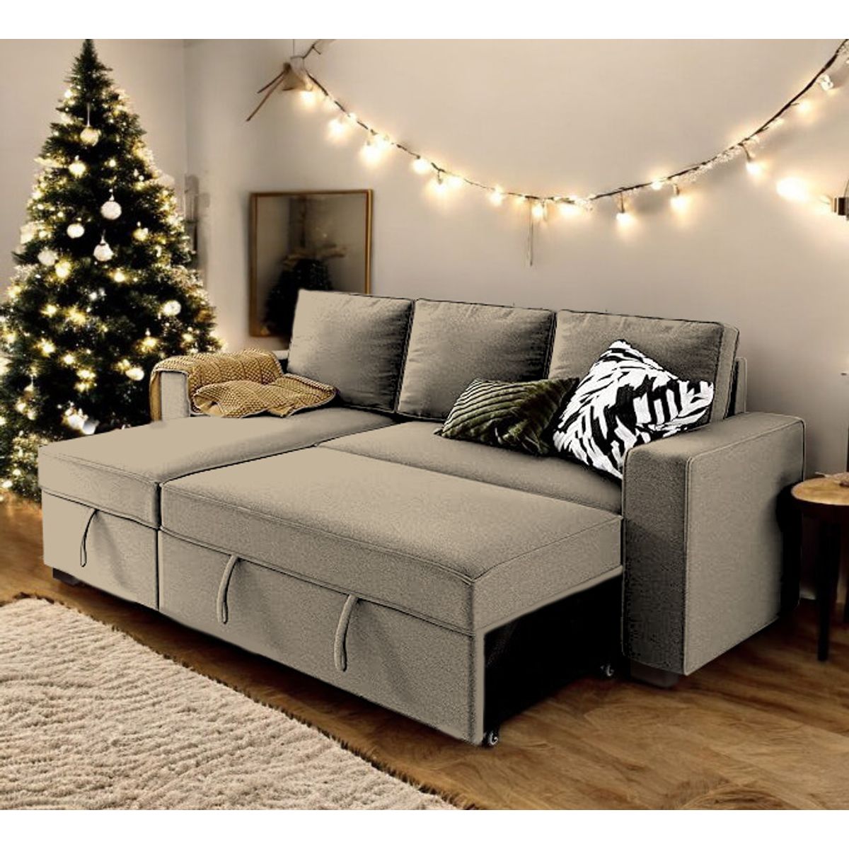 BARAKA HOME - Sofá Cama Multifuncional Radovish con Almohadas 4 cuerpos - Beige Claro