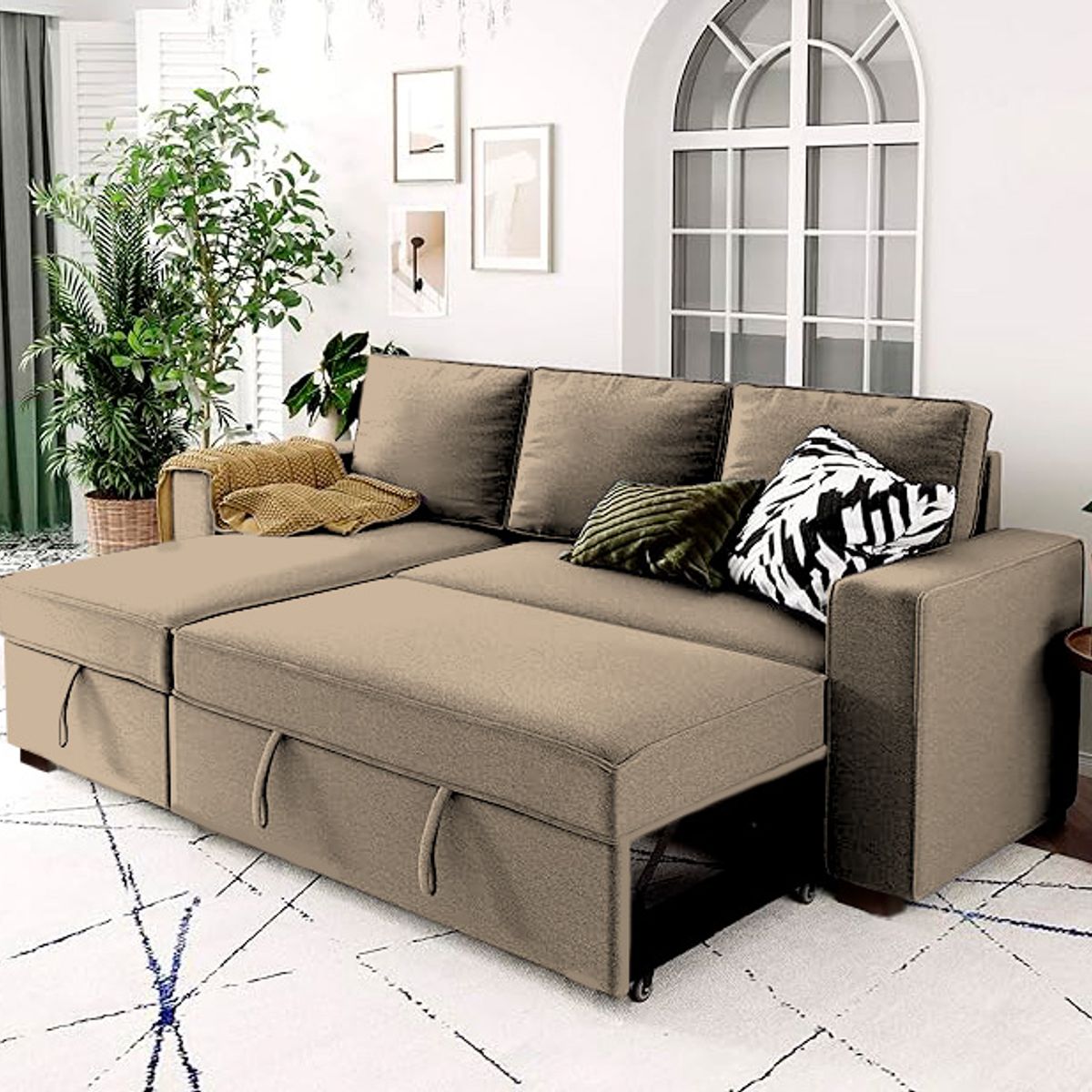 BARAKA HOME - Sofá Cama Multifuncional Radovish con Almohadas 4 cuerpos - Beige Claro