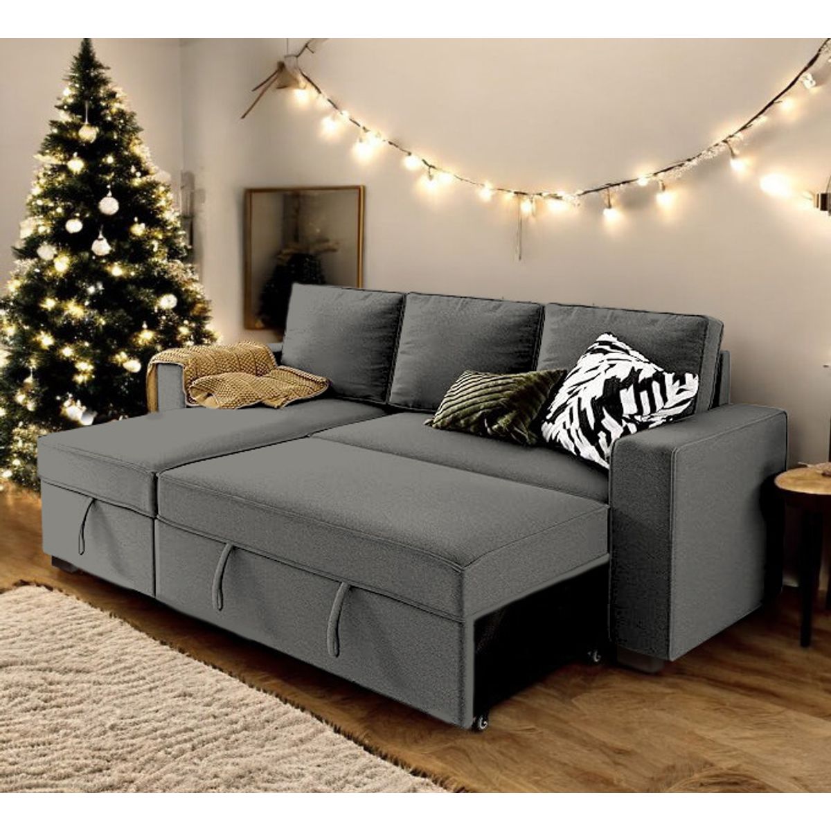 BARAKA HOME - Sofá Cama Multifuncional Radovish con Almohadas 4 cuerpos - Gris Oscuro
