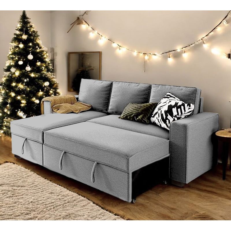 BARAKA HOME - Sofá Cama Multifuncional Radovish con Almohadas 4 cuerpos - Gris Claro