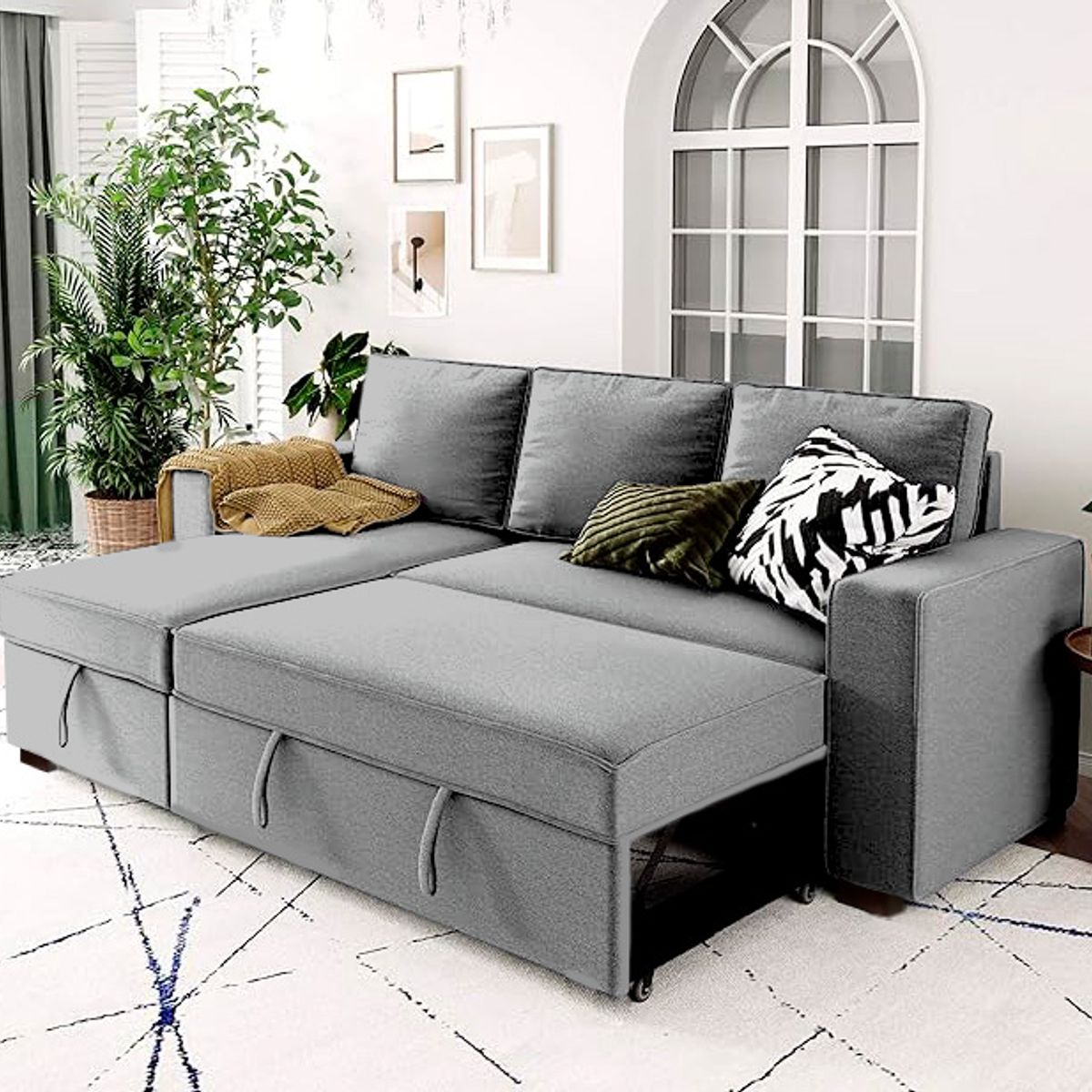 BARAKA HOME - Sofá Cama Multifuncional Radovish con Almohadas 4 cuerpos - Gris Claro