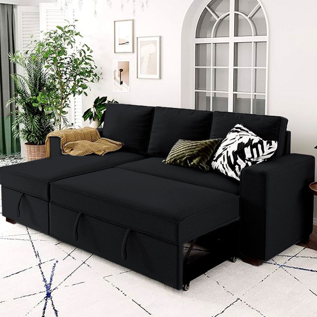 BARAKA HOME - Sofá Cama Multifuncional Radovish con Almohadas 4 cuerpos - Negro