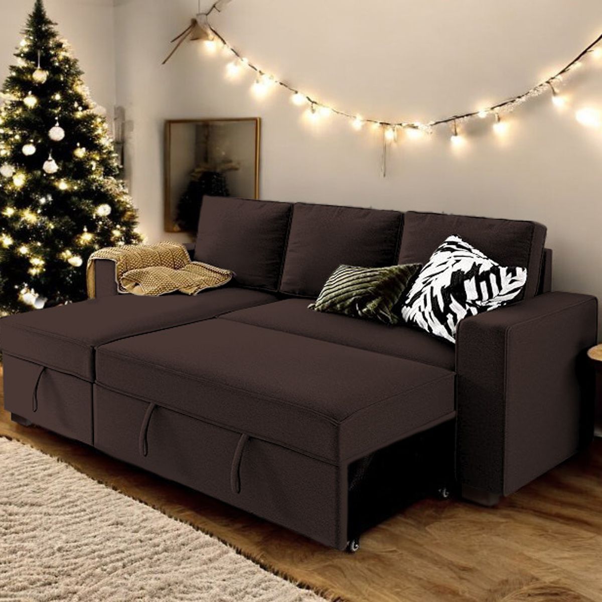 BARAKA HOME - Sofá Cama Multifuncional Radovish con Almohadas 4 cuerpos - Chocolate
