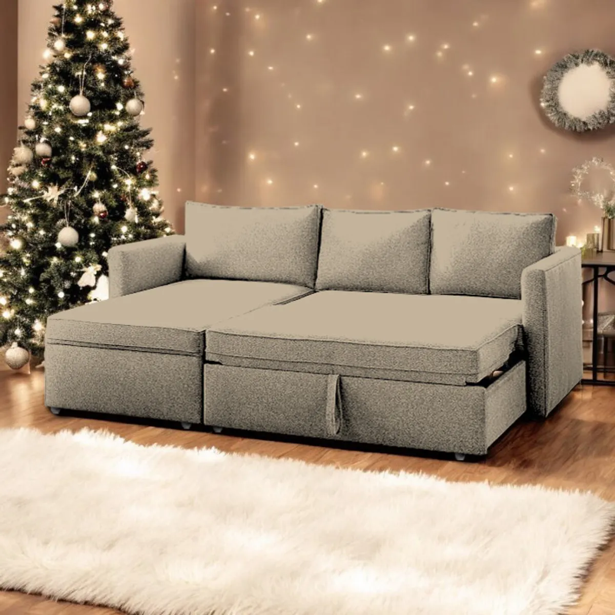 BARAKA HOME - Sofá Cama Multifuncional Kozani 3 cuerpos - Beige Claro