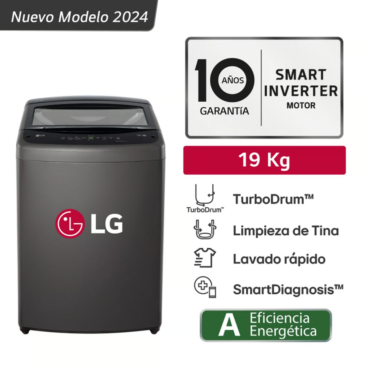 LG - Lavadora Wt19bvtb 19 Kg Turbodrum Carga Superior Negro Lg