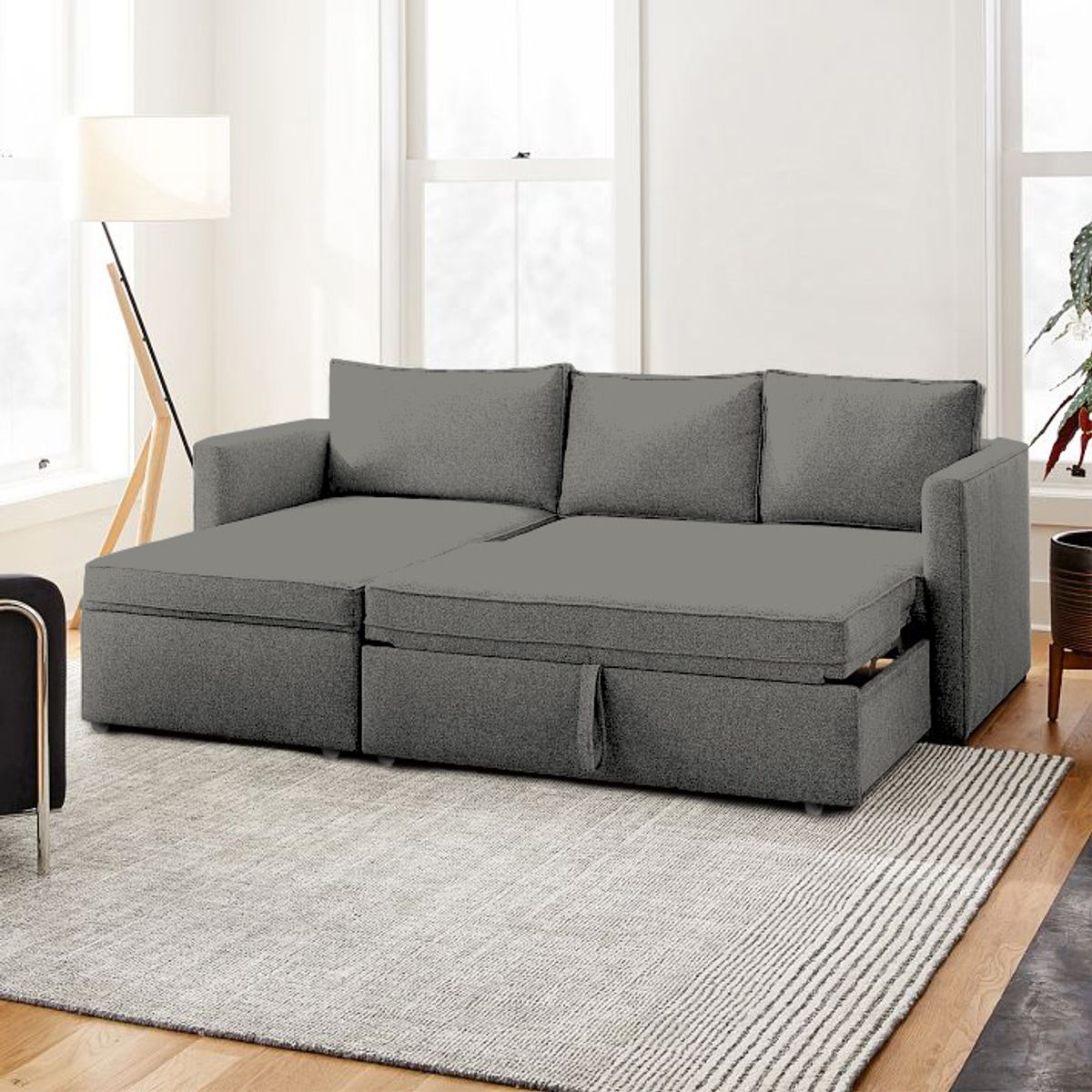 BARAKA HOME - Sofá Cama Multifuncional Kozani 3 cuerpos - Gris Oscuro