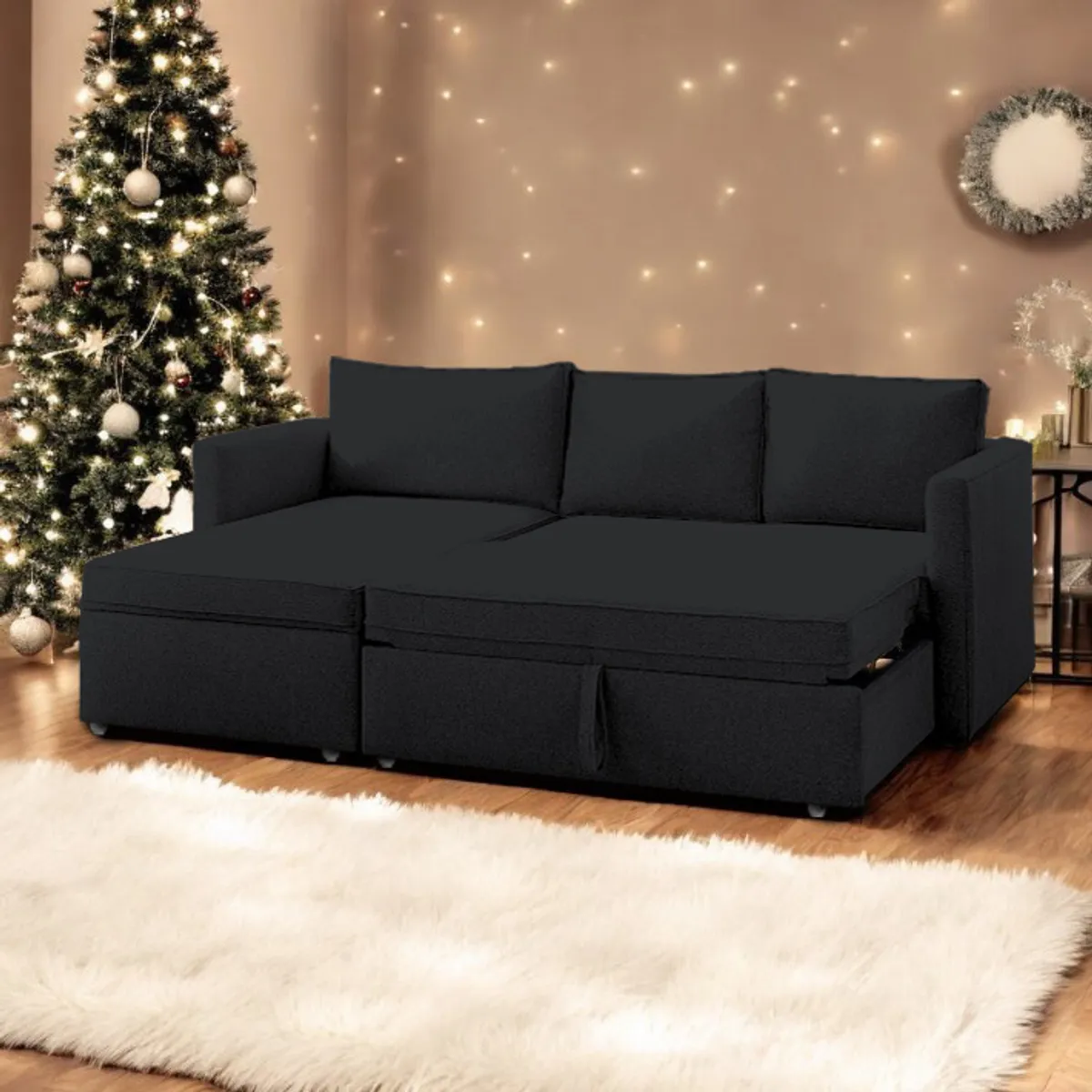 BARAKA HOME - Sofá Cama Multifuncional Kozani 3 cuerpos - Negro