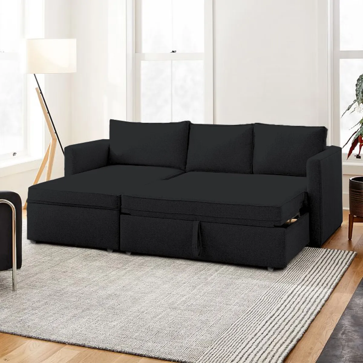 BARAKA HOME - Sofá Cama Multifuncional Kozani 3 cuerpos - Negro