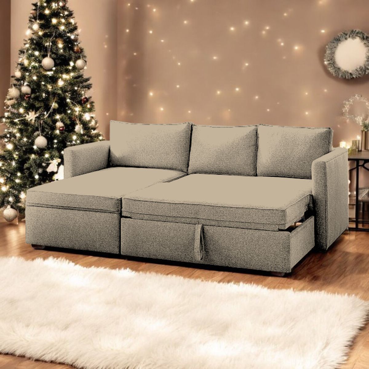 BARAKA HOME - Sofá Cama Multifuncional Kozani 4 cuerpos - Beige Claro