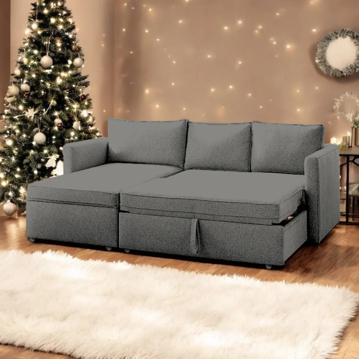 BARAKA HOME - Sofá Cama Multifuncional Kozani 4 cuerpos - Gris Oscuro