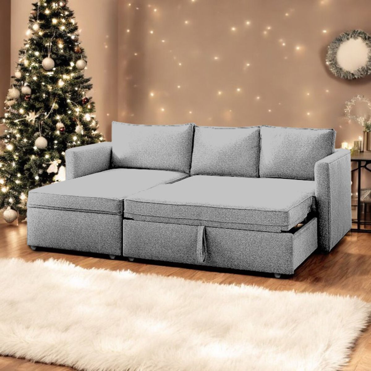 BARAKA HOME - Sofá Cama Multifuncional Kozani 4 cuerpos - Gris Claro