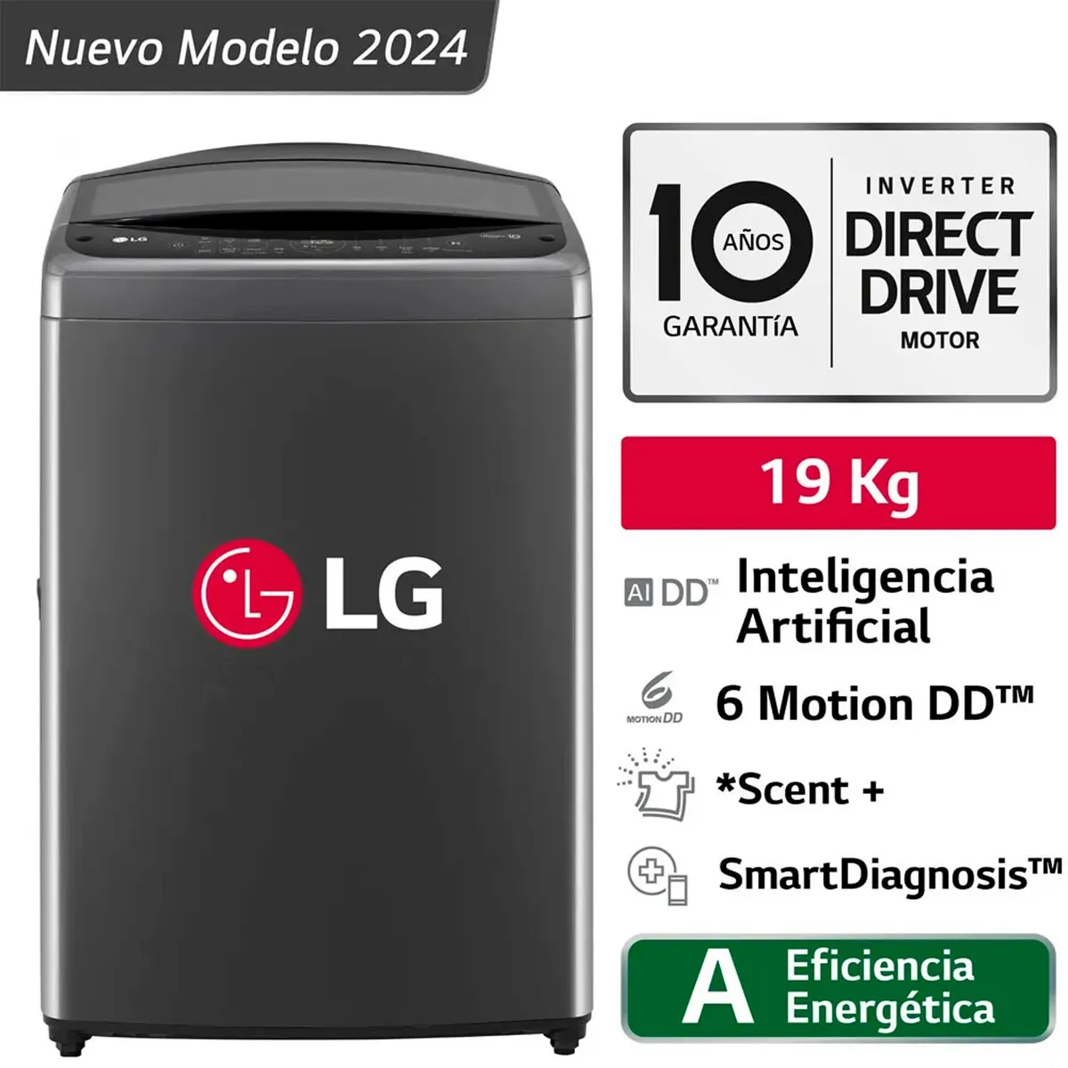 LG - LAVADORA LG 19 KG CARGA SUPERIOR AI DD INTELIGENCIA ARTIFICIAL WT19BV6T.