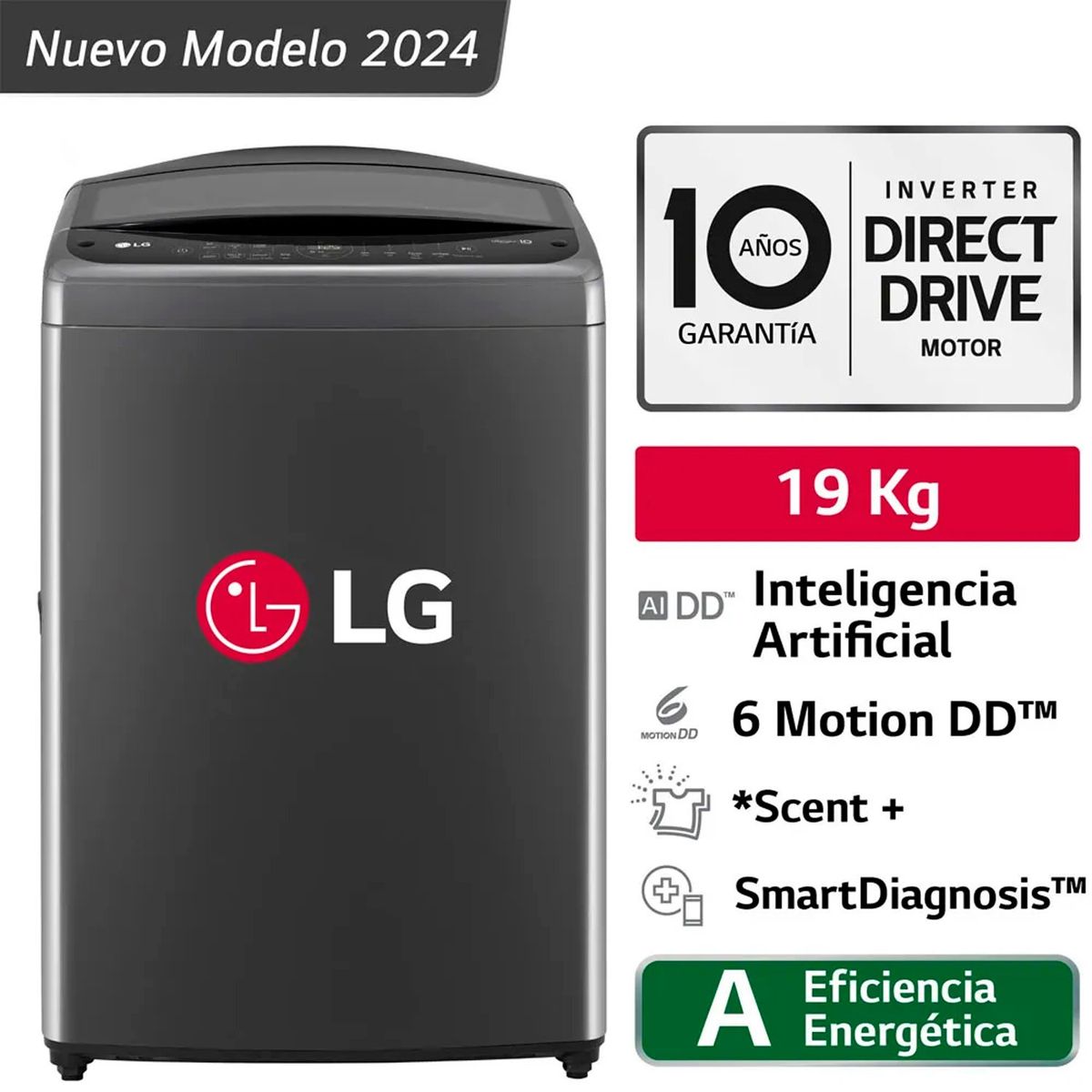 LG - LAVADORA LG 19 KG CARGA SUPERIOR AI DD INTELIGENCIA ARTIFICIAL WT19BV6T.