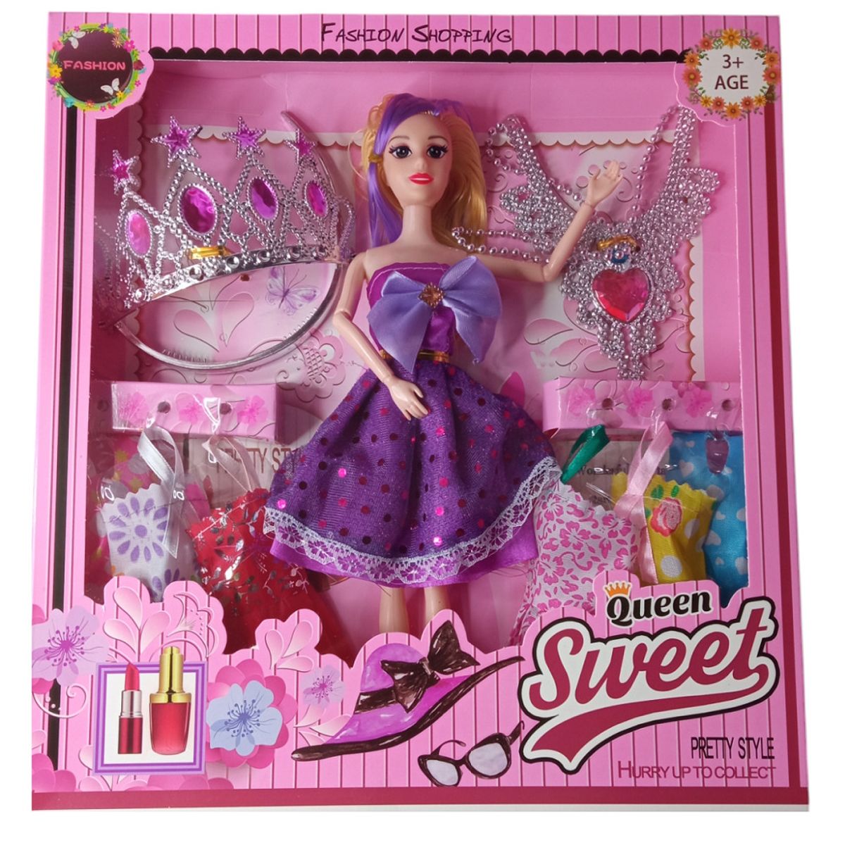 GENERICO - Muñeca y accesorios con corona y collar