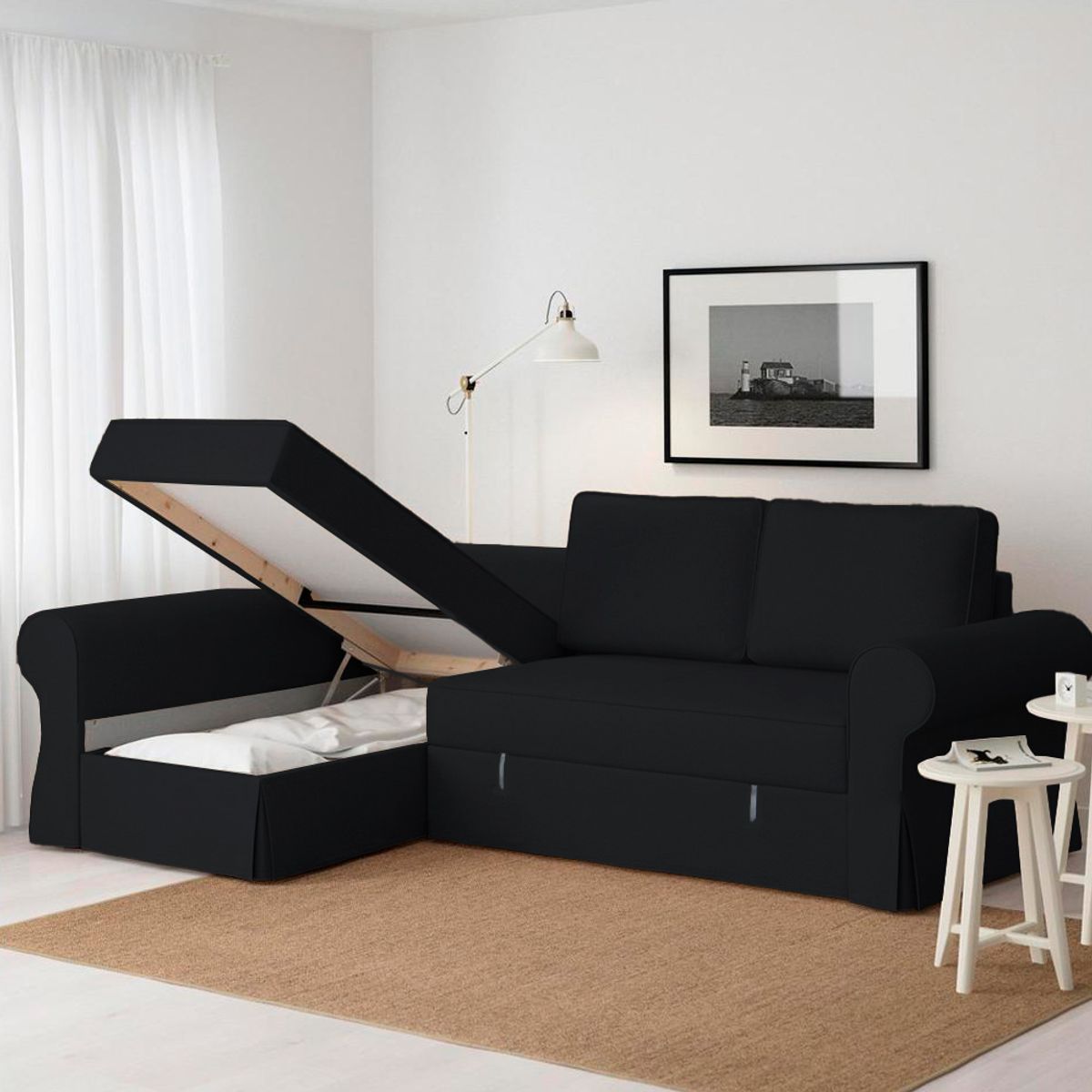 BARAKA HOME - Sofá Cama Multifuncional Kamenica 3 cuerpos - Negro