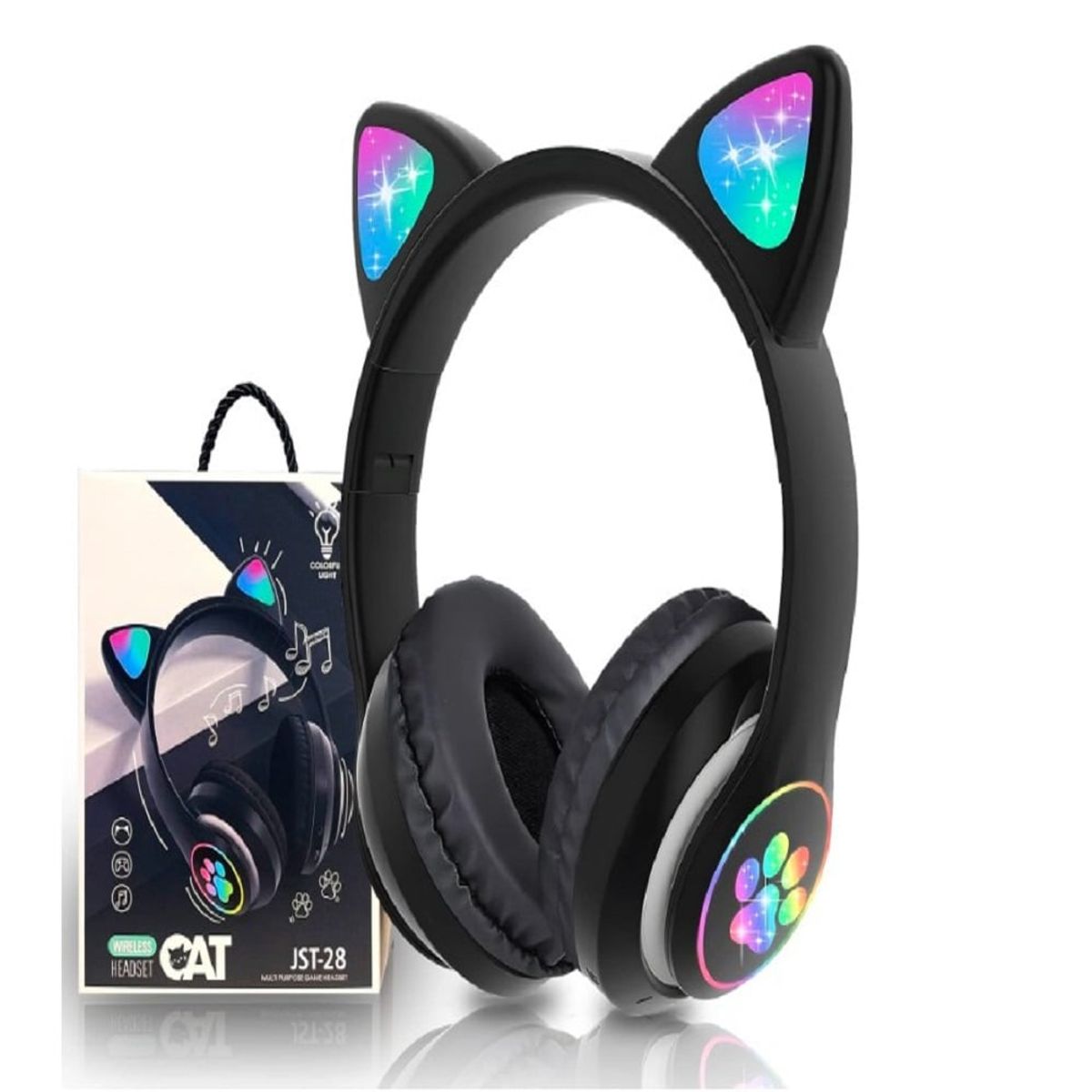 TOKINA - Audifono Bluetooth Orejas de Gato Con Microfono Negro