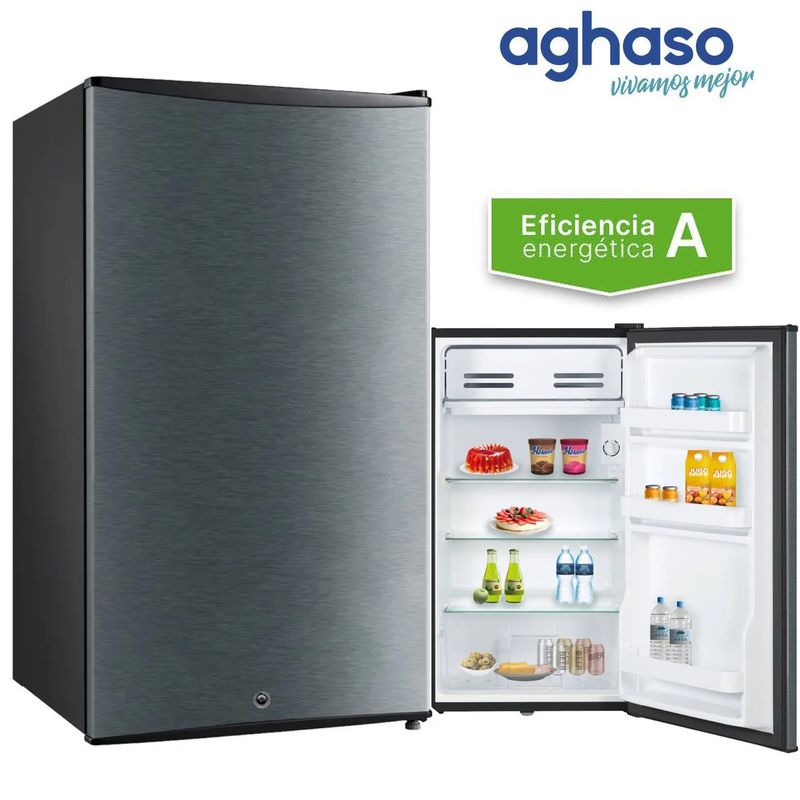 AGHASO - Frigobar Aghaso con Llave REFR-AGH08 90LT Silver con Negro