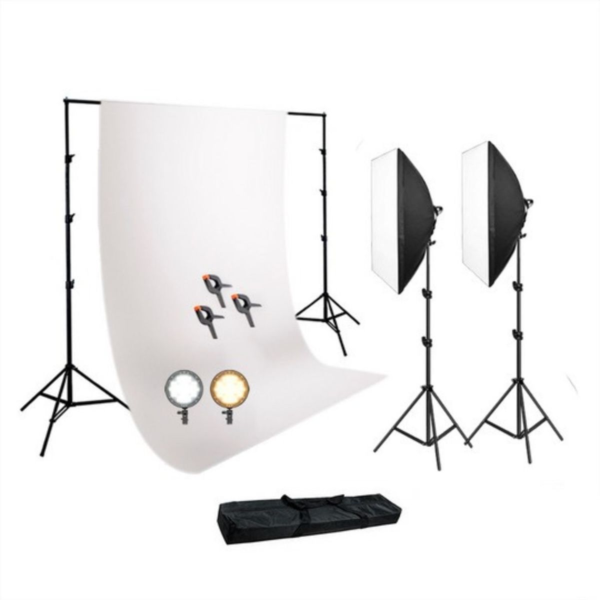 WEIFENG - Kit Fondo de tela muselina Blanco + Kit de luces LED