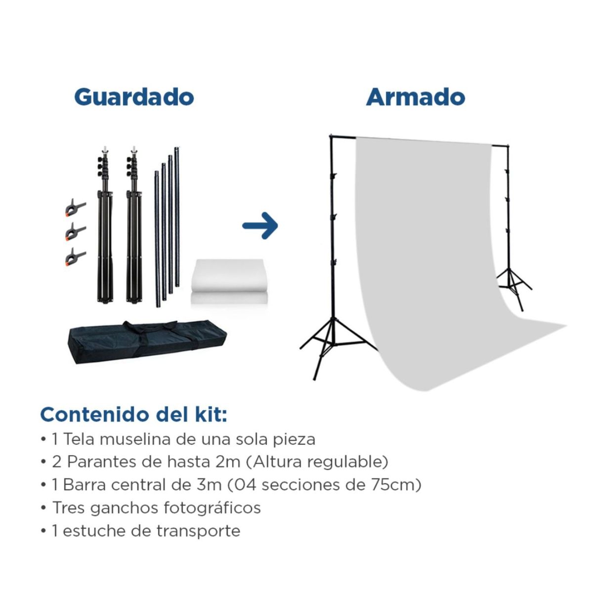 WEIFENG - Kit Fondo de tela muselina Blanco + Kit de luces LED