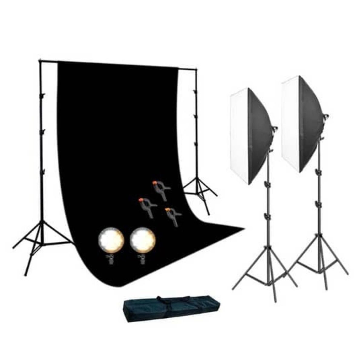 WEIFENG - Kit Fondo de tela muselina negra + Kit de luces LED