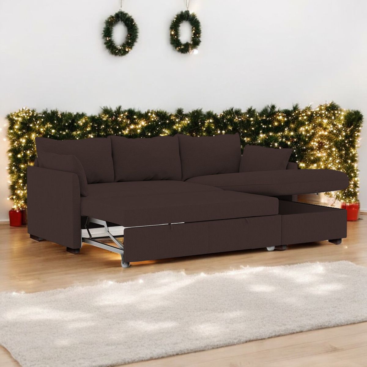 BARAKA HOME - Sofá Cama Multifuncional Veria 3 cuerpos - Chocolate