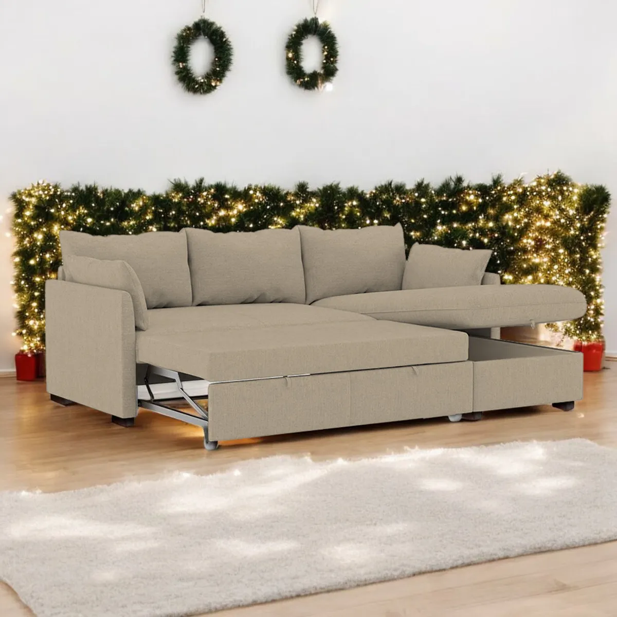 BARAKA HOME - Sofá Cama Multifuncional Veria 4 cuerpos - Beige Claro