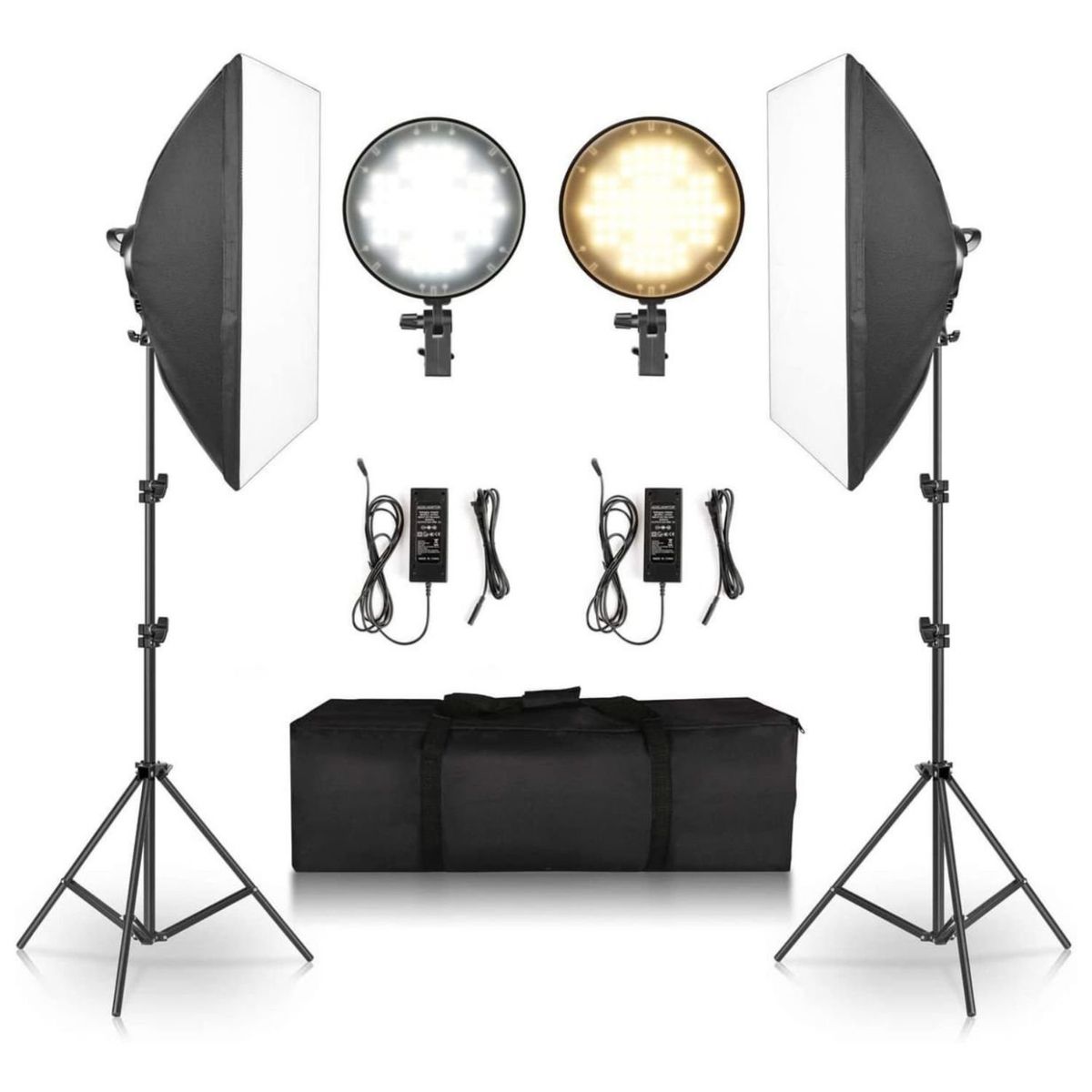 WEIFENG - Kit Fondo Muselina 2 en 1 (Blanco y Verde) + Kit de luces LED