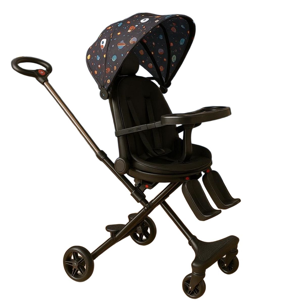 GENERICO - Coche Carriola Giratorio con Mesa de Comer Negro - Espacio