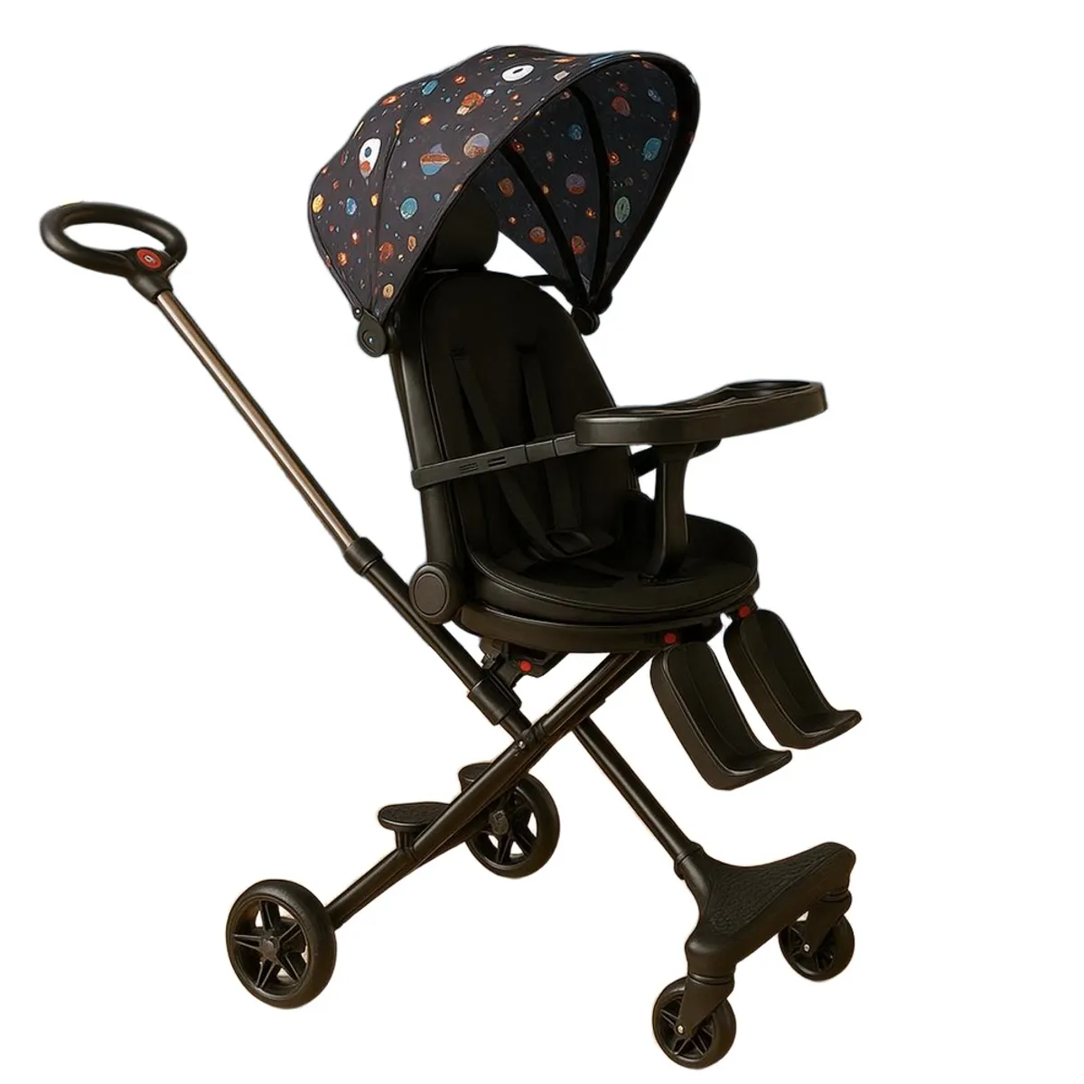 GENERICO - Coche Carriola Giratorio con Mesa de Comer Negro - Espacio