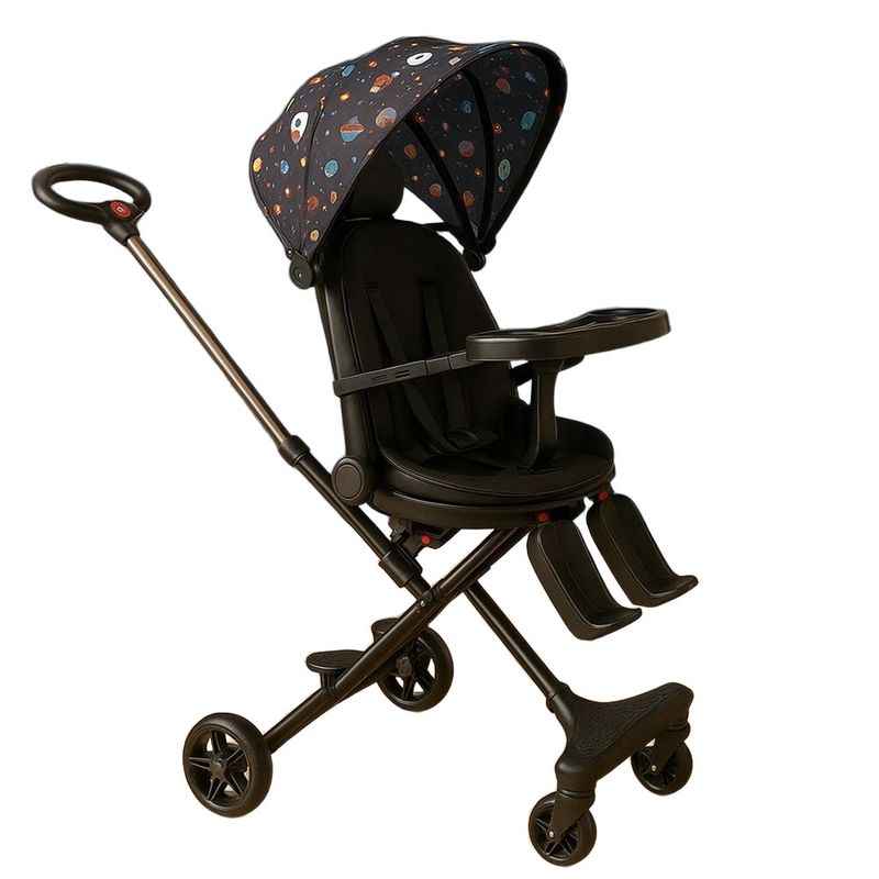 GENERICO - Coche Carriola Giratorio con Mesa de Comer Negro - Espacio