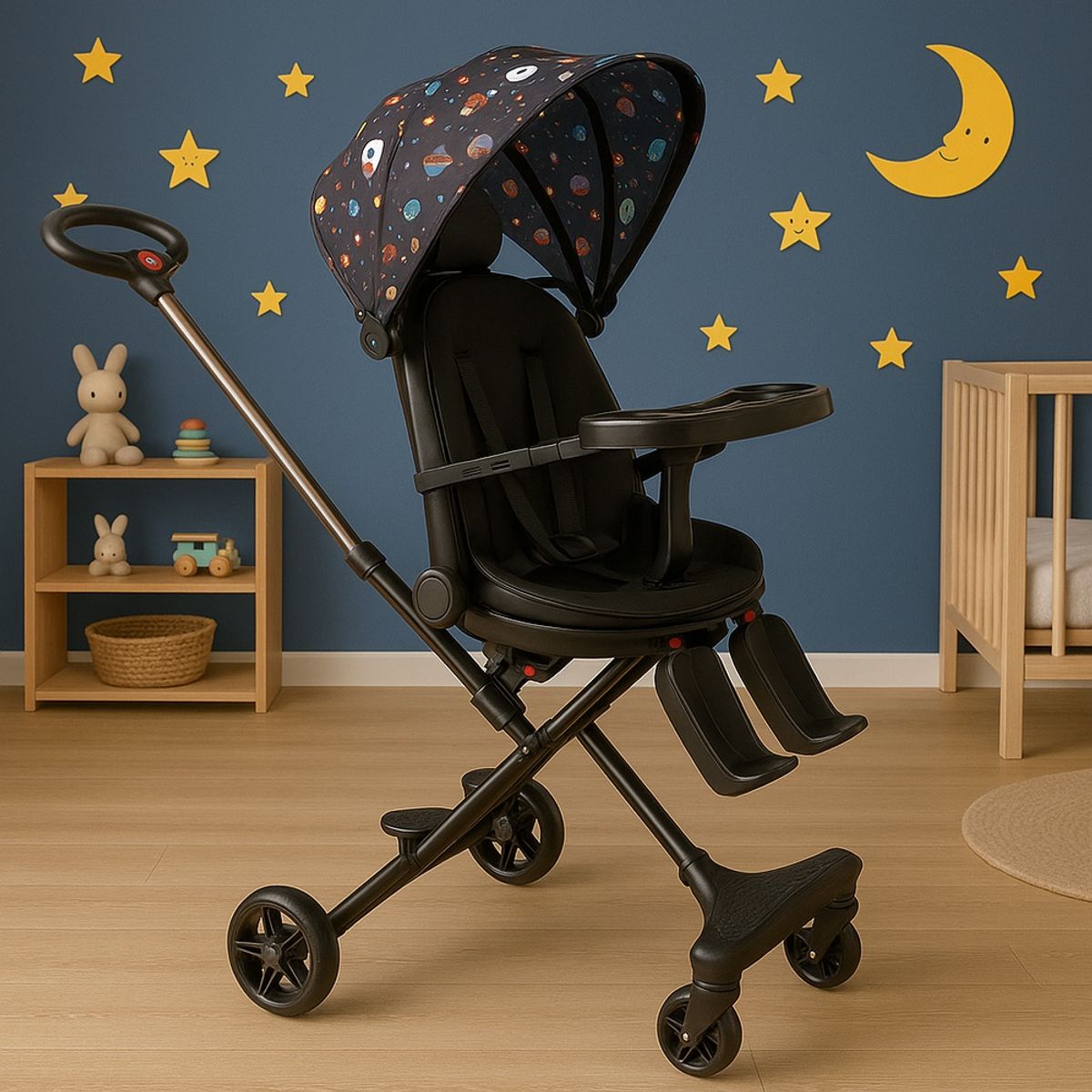 GENERICO - Coche Carriola Giratorio con Mesa de Comer Negro - Espacio