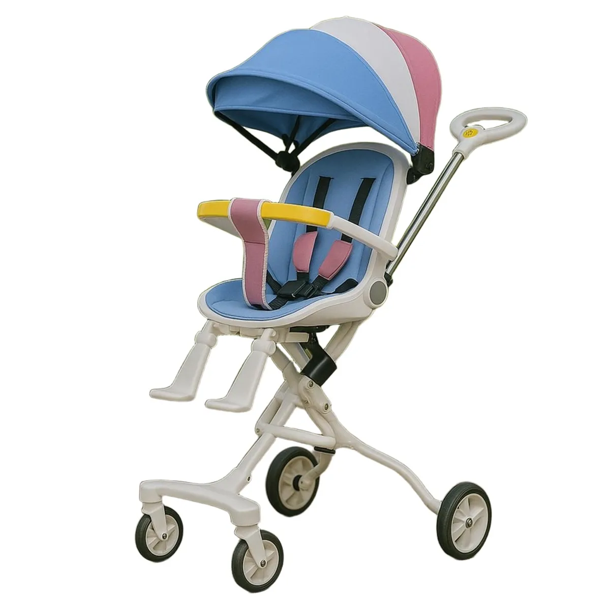 GENERICO - Coche Carriola Giratorio con Mesa de Comer Blanco - Azul