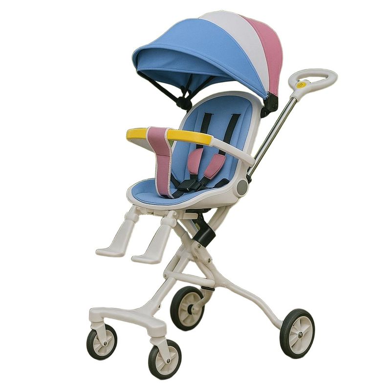 GENERICO - Coche Carriola Giratorio con Mesa de Comer Blanco - Azul