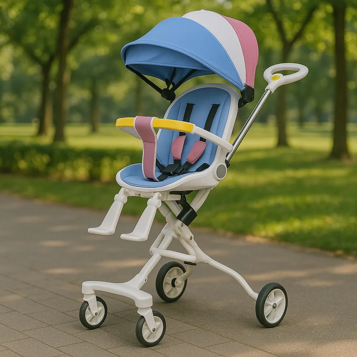 GENERICO - Coche Carriola Giratorio con Mesa de Comer Blanco - Azul