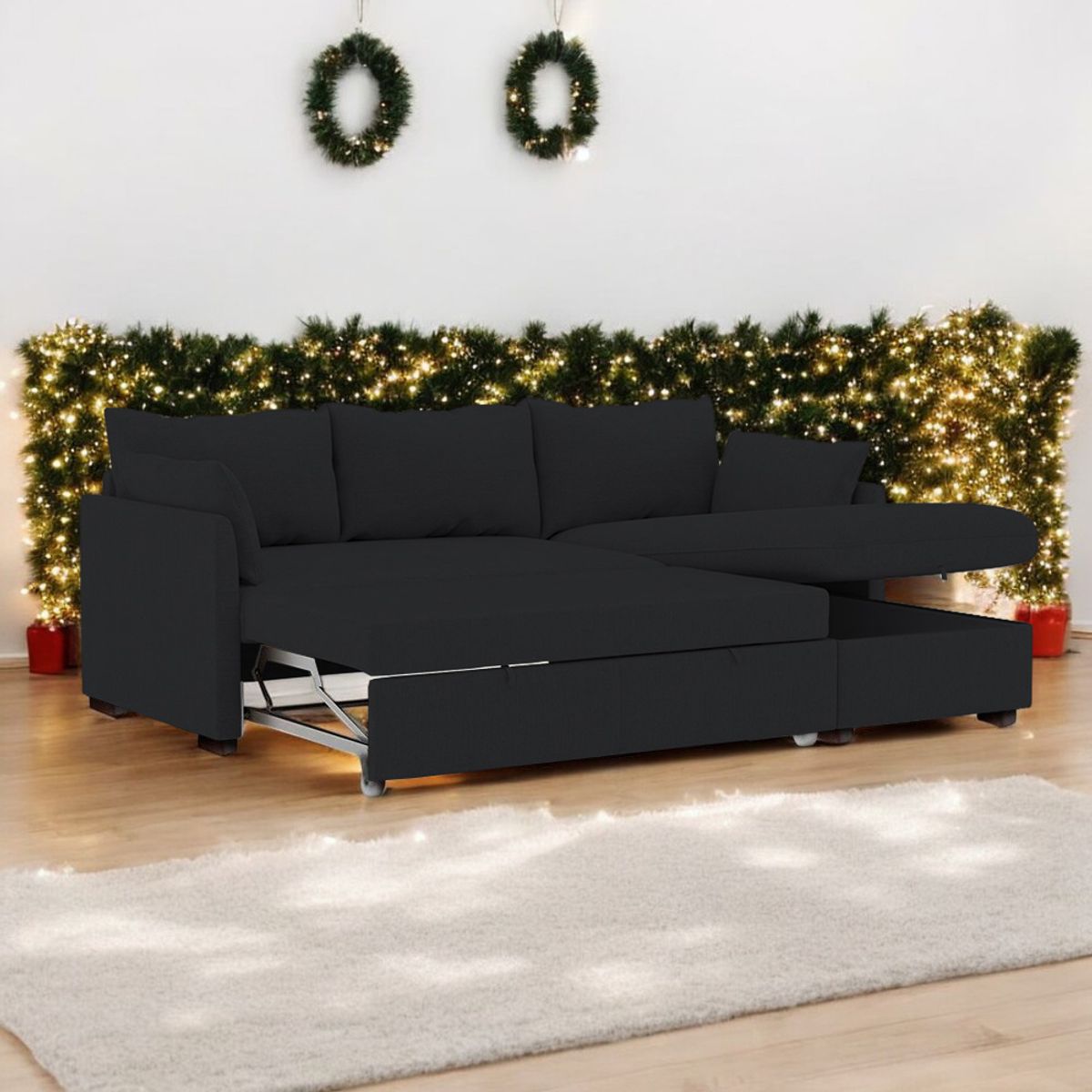 BARAKA HOME - Sofá Cama Multifuncional Veria 4 cuerpos - Negro