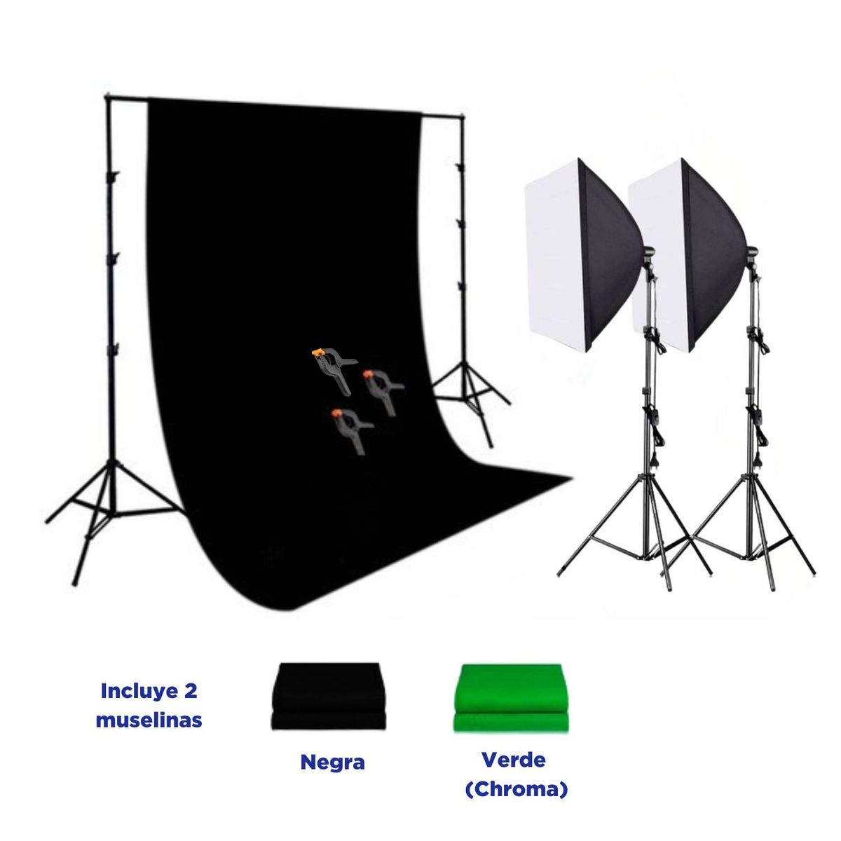 WEIFENG - Kit Fondo 2 en 1 (Negro y Verde) + Kit de luces LED