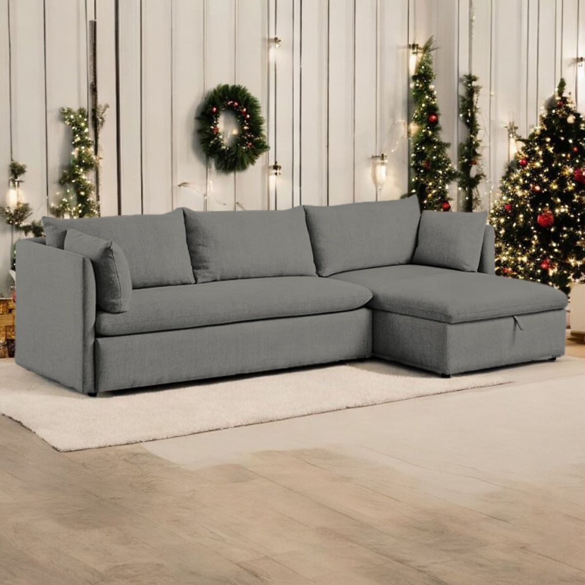 BARAKA HOME - Sofá Seccional Veles con Almohada 3 cuerpos - Gris Oscuro