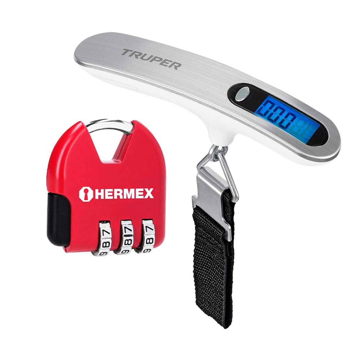 TRUPER - Combo Candado CMA-4C y Balanza Truper para Maleta de Viaje