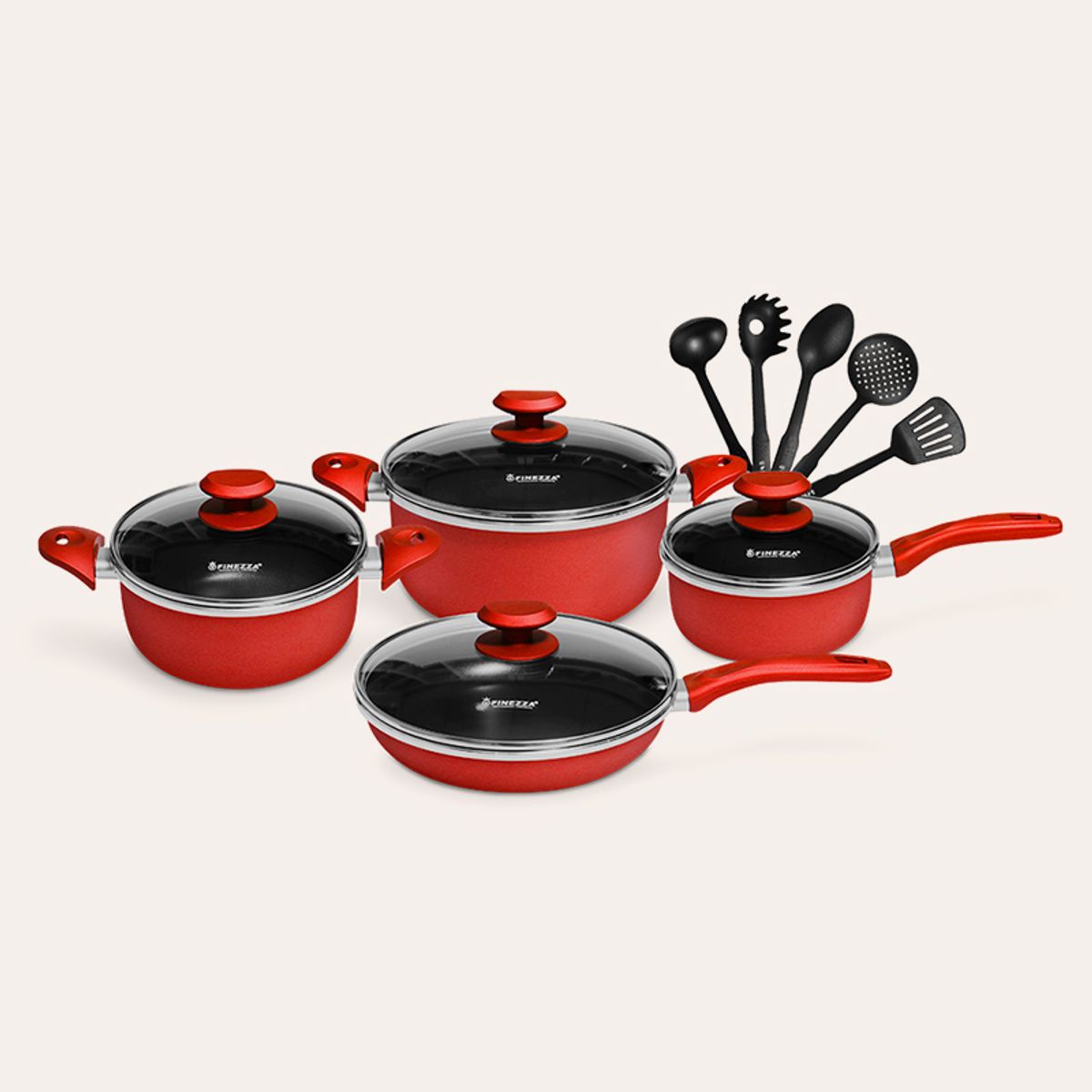 FINEZZA - Juego de ollas antiadherentes de 13 piezas
