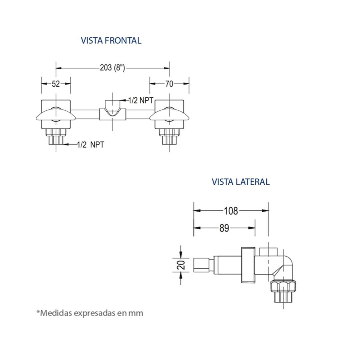 FUNDICION PACIFICO - Mezcladora Ducha Luna 8” Fundición Pacífico