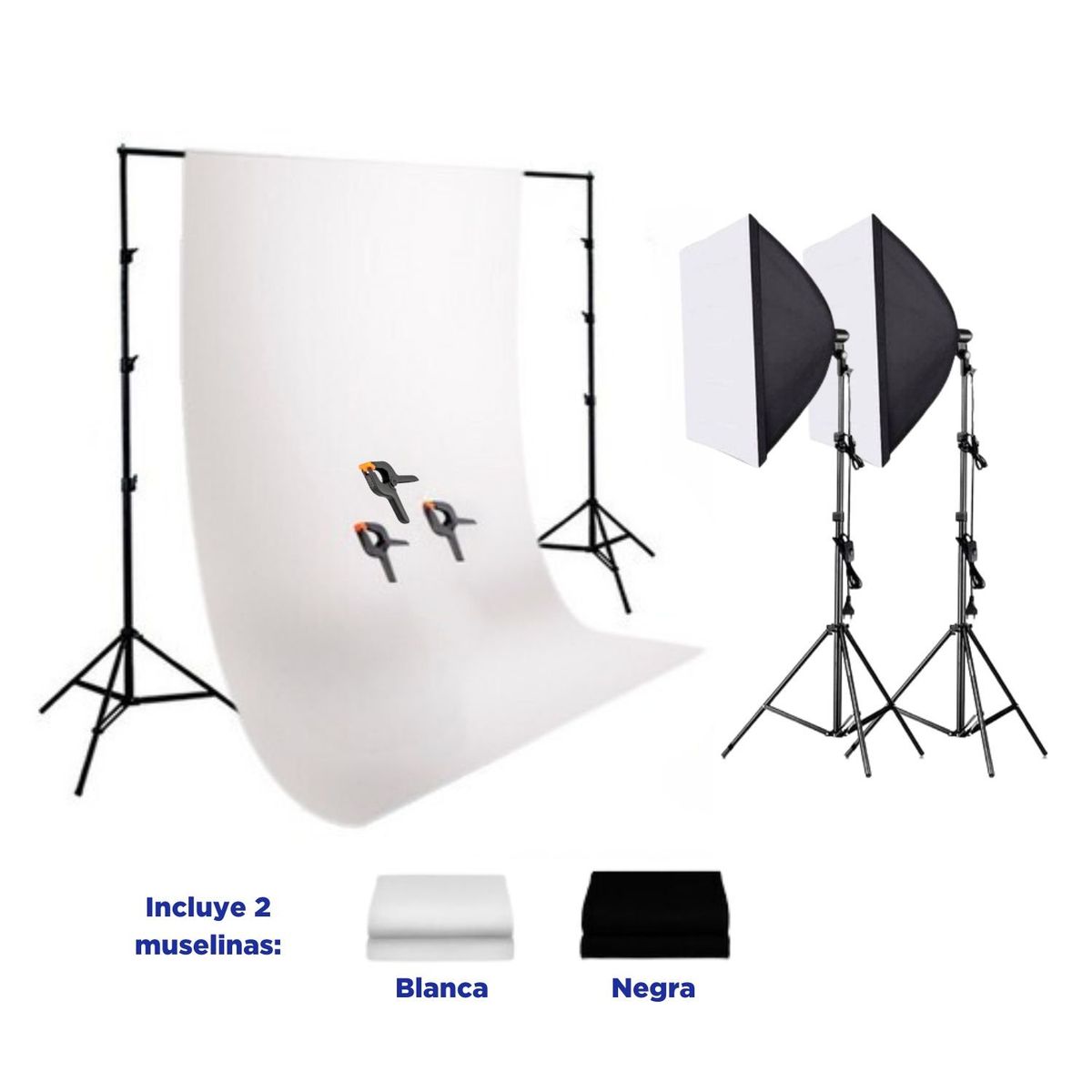 WEIFENG - Kit Fondo 2 en 1 (Negro y Blanco) + Kit de luces LED