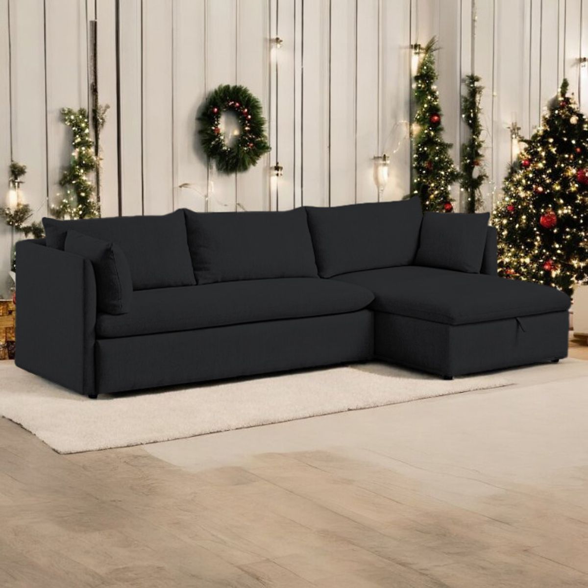 BARAKA HOME - Sofá Seccional Veles con Almohada 3 cuerpos - Negro