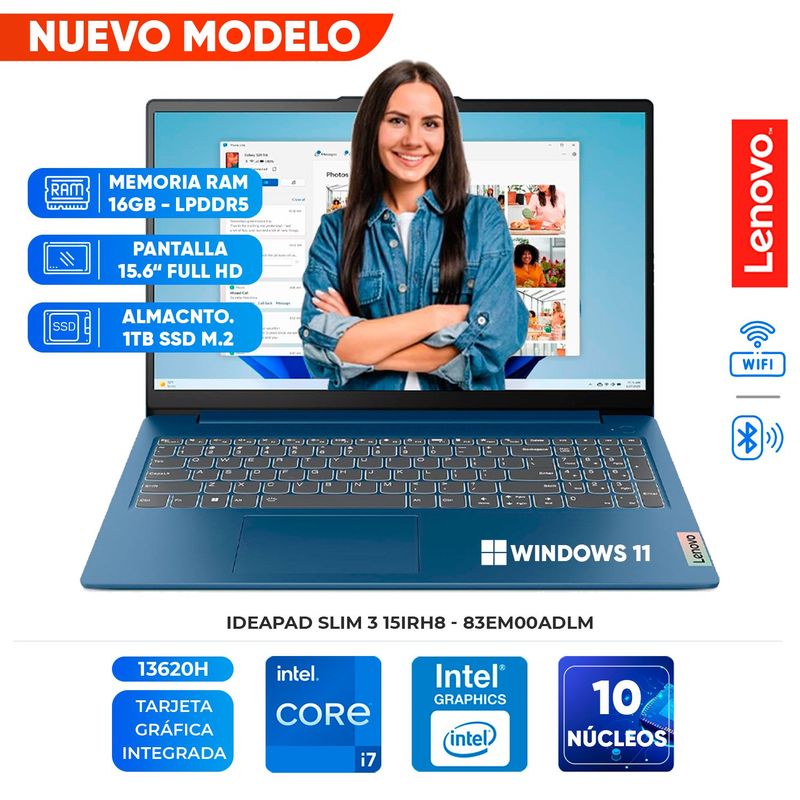 LENOVO - Laptop Lenovo IdeaPad Slim 3, Core i7-13620H, 16GB LPDDR5, 1TB SSD, 15 6 FHD