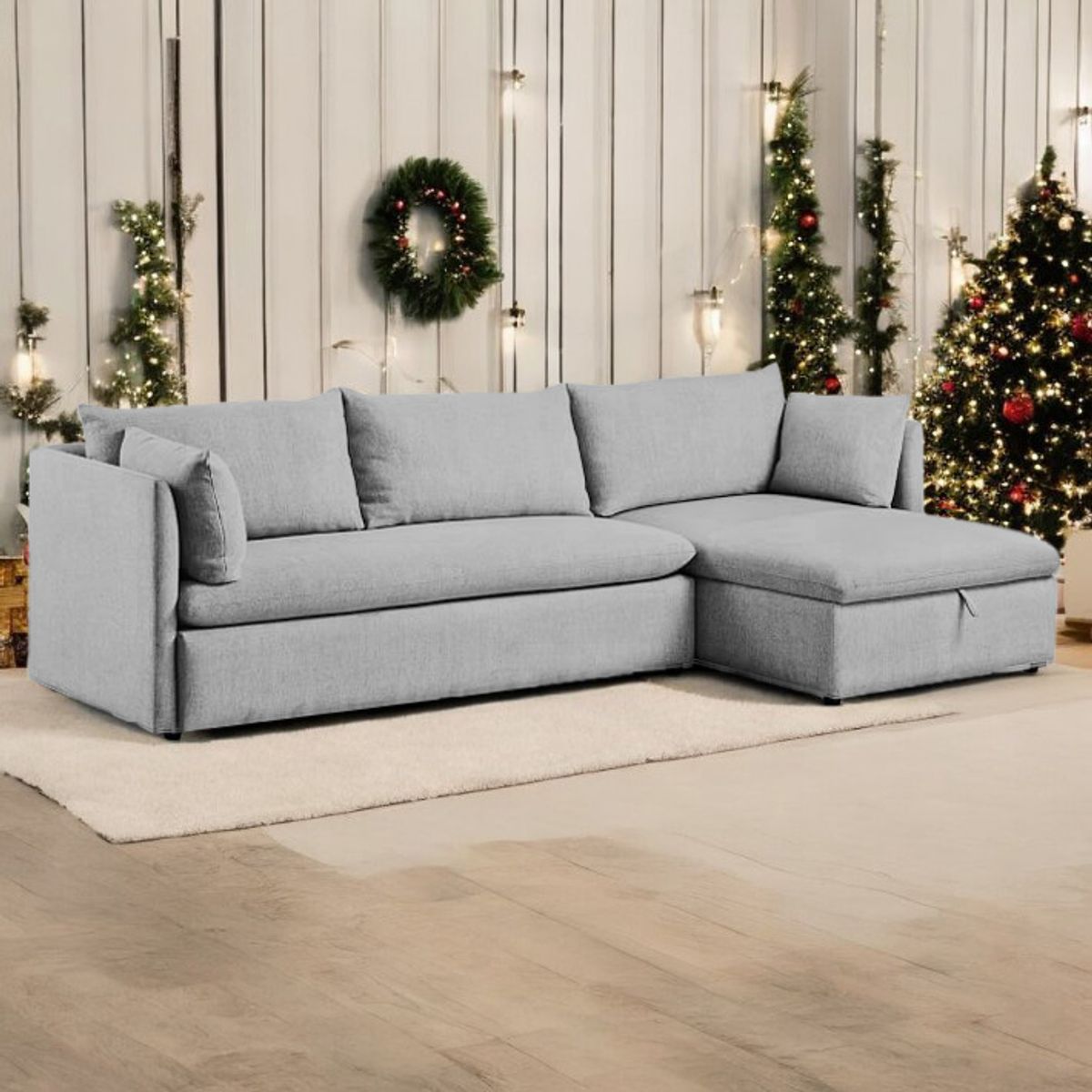 BARAKA HOME - Sofá Seccional Veles con Almohada 4 cuerpos - Gris Claro