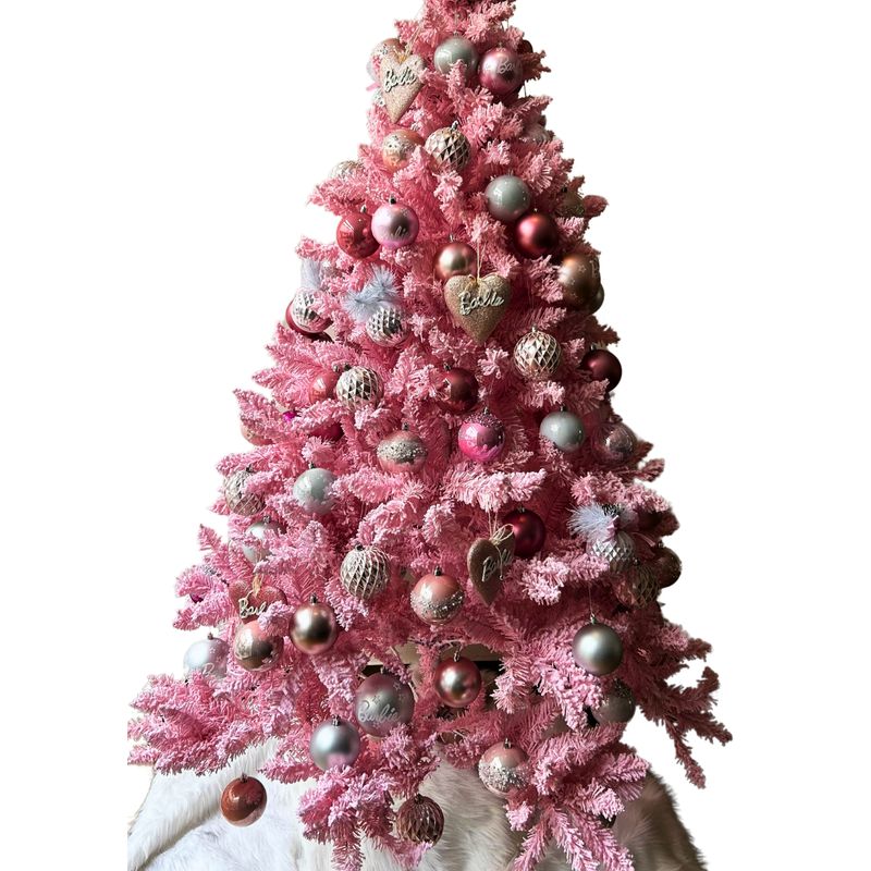 BARBIE - Arbol Navideño Barbie Nevado Rosado 180 MTS + 117 bolas + 9 corazones