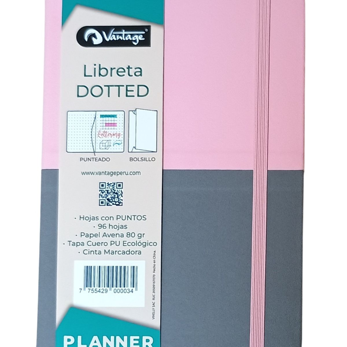 VANTAGE - LIBRETA VANTAGE DOTTED 14x21 - rosa gris