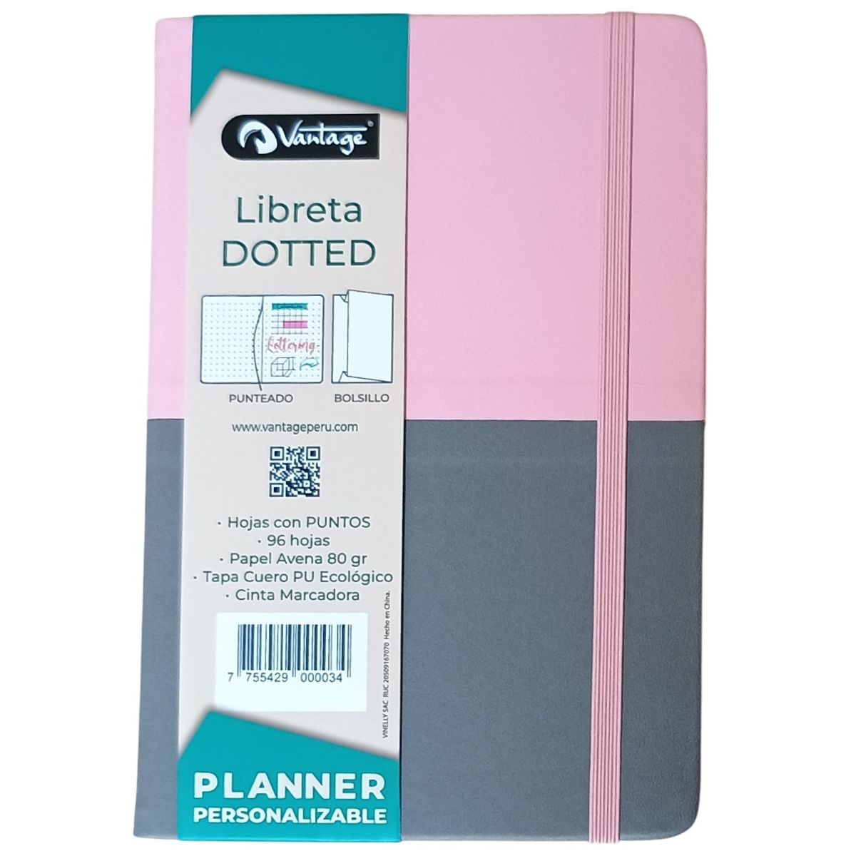 VANTAGE - LIBRETA VANTAGE DOTTED 14x21 - rosa gris